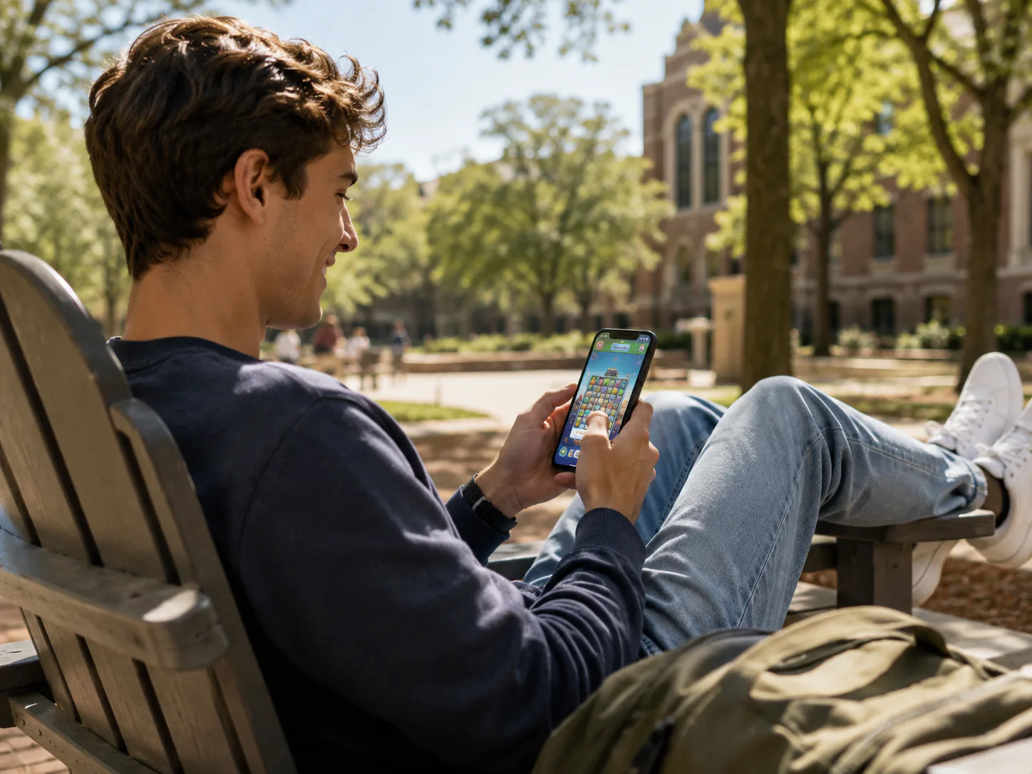 Editorial illustration of a person outdoors using a mobile phone.