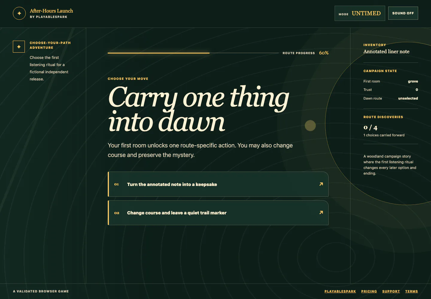 After-Hours Launch, a real static example rendered by PlayableSpark.